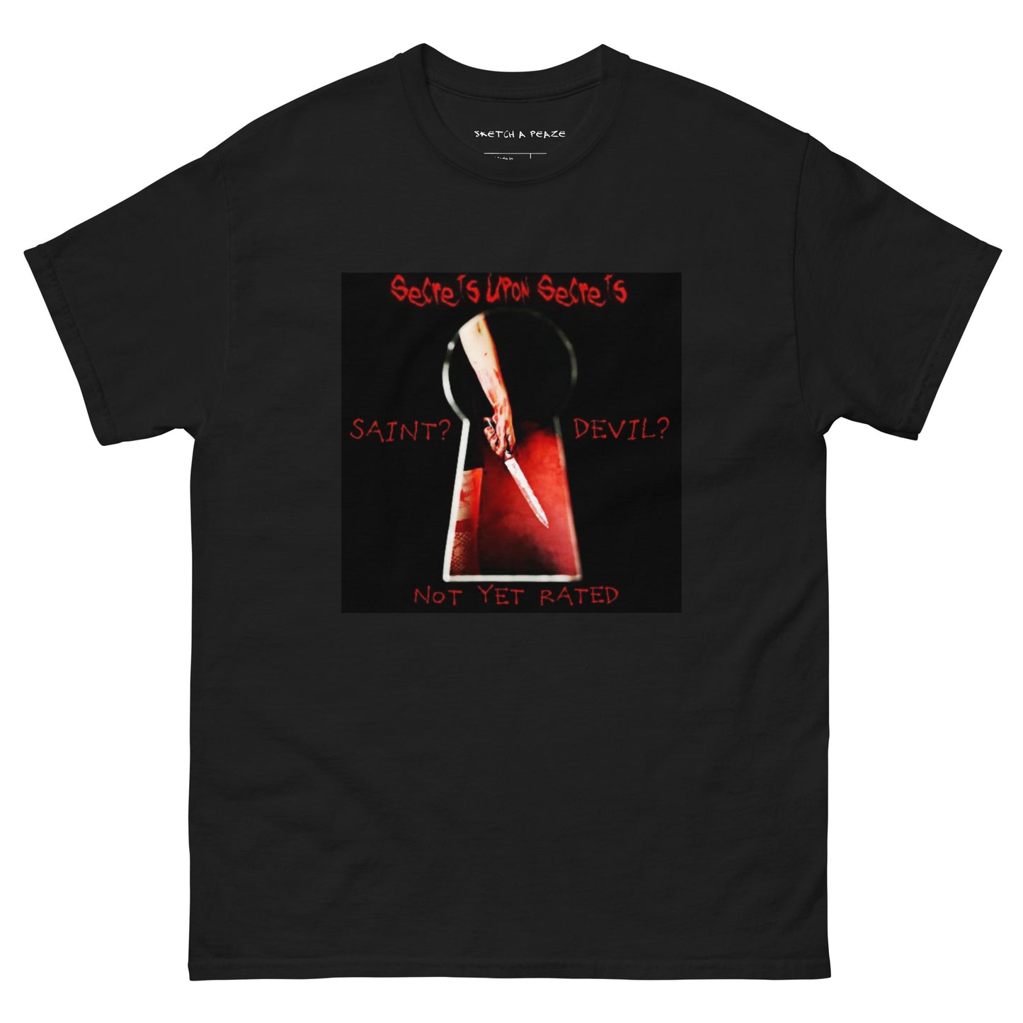 Official Sketch A Peaze Secrets Upon Secrets Movie Promo Poster Saint ? or Devil?  Men's Classic Tee