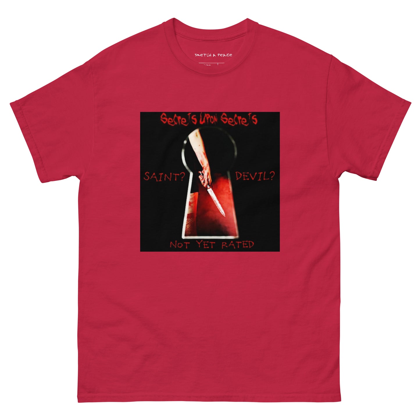 Official Sketch A Peaze Secrets Upon Secrets Movie Promo Poster Saint ? or Devil?  Men's Classic Tee