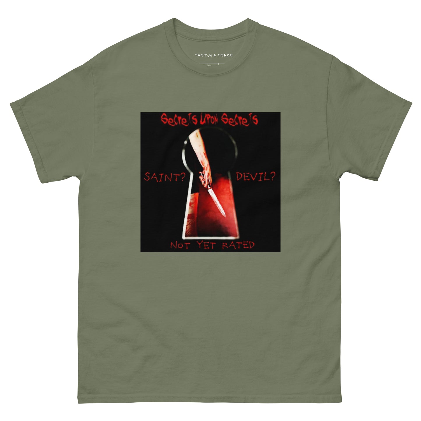 Official Sketch A Peaze Secrets Upon Secrets Movie Promo Poster Saint ? or Devil?  Men's Classic Tee