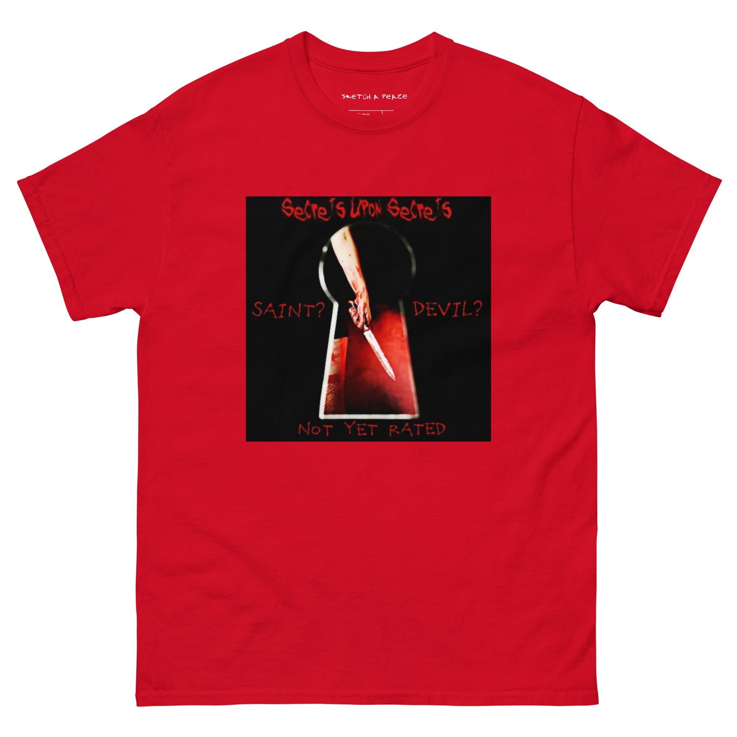 Official Sketch A Peaze Secrets Upon Secrets Movie Promo Poster Saint ? or Devil?  Men's Classic Tee