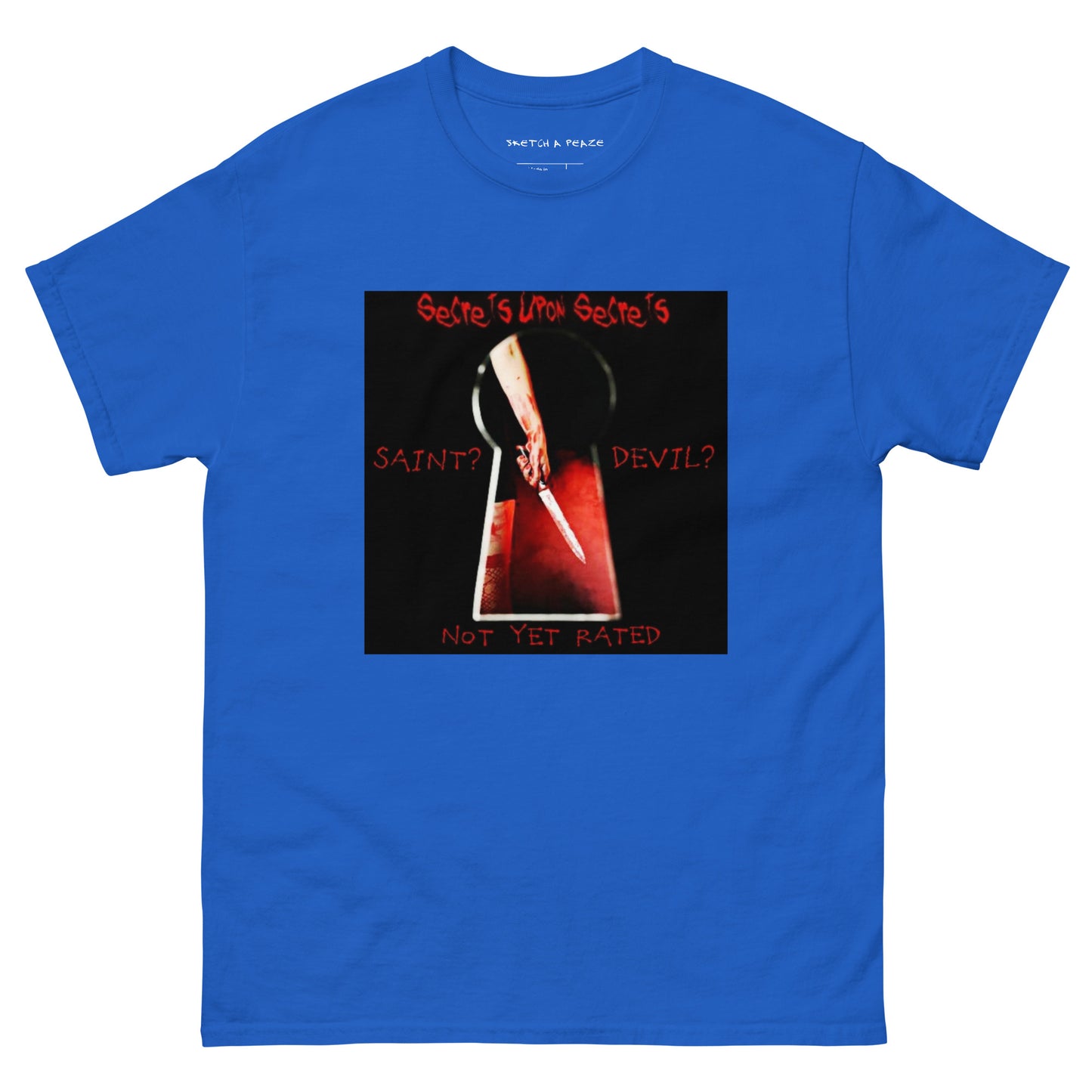 Official Sketch A Peaze Secrets Upon Secrets Movie Promo Poster Saint ? or Devil?  Men's Classic Tee