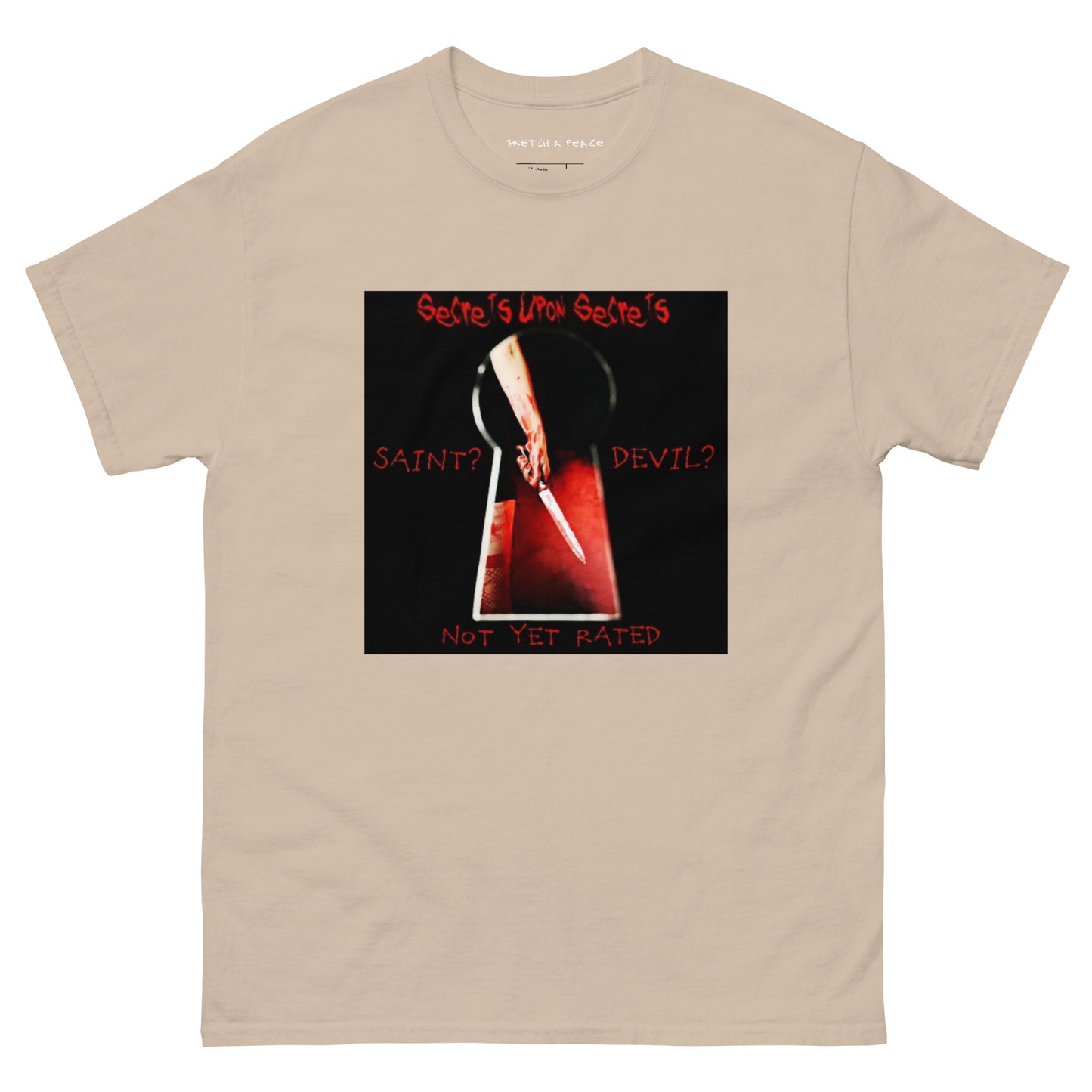 Official Sketch A Peaze Secrets Upon Secrets Movie Promo Poster Saint ? or Devil?  Men's Classic Tee